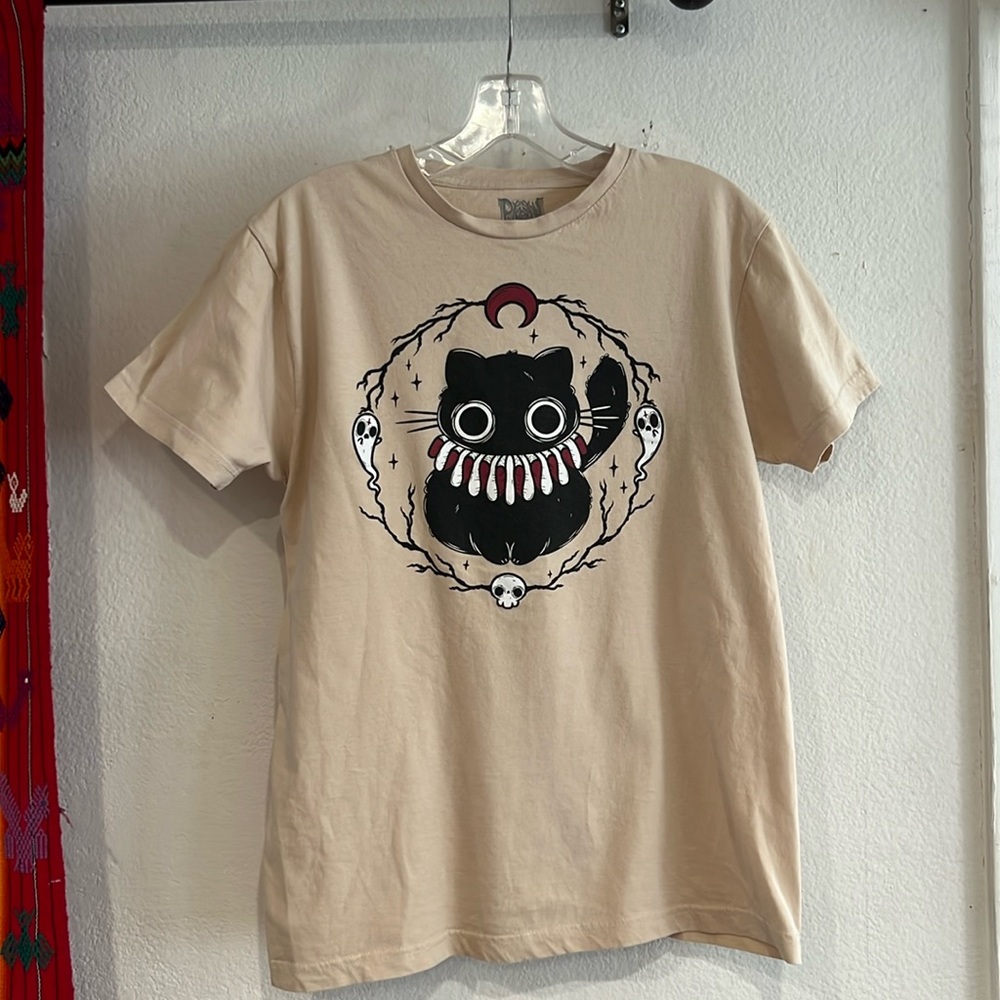 Hot Topic Ghost Cat Beige S/S T-Shirt, sz Med